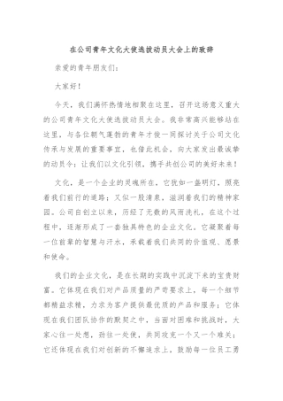 在公司青年文化大使选拔动员大会上的致辞