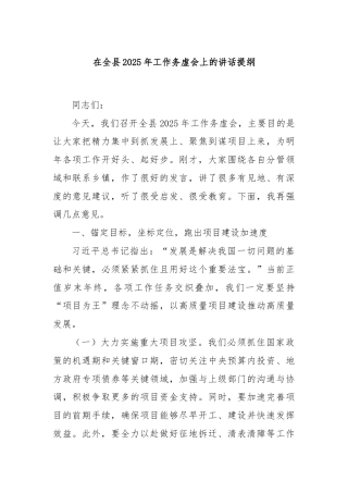在全县2025年工作务虚会上的讲话提纲