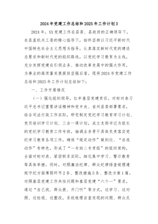 2024年党建工作总结和2025年工作计划3