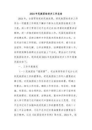 2024年民族团结进步工作总结