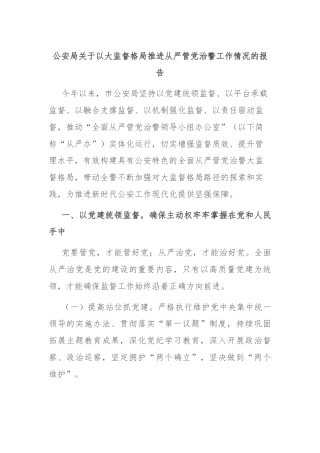 公安局关于以大监督格局推进从严管党治警工作情况的报告