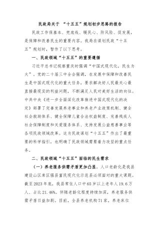 民政局关于 “十五五”规划初步思路的报告