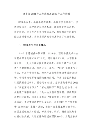 商务局2024年工作总结及2025年工作计划