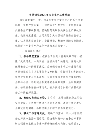 市供销社2024年安全生产工作总结