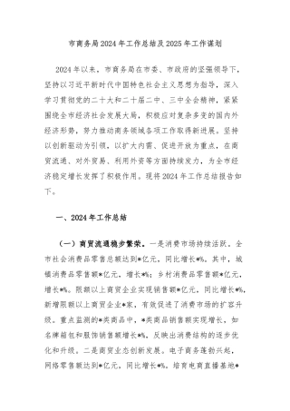 市商务局2024年工作总结及2025年工作谋划