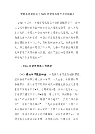 市商务局党组关于2024年宣传思想工作专项报告