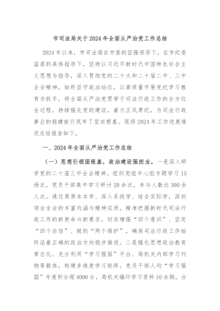 市司法局关于2024年全面从严治党工作总结