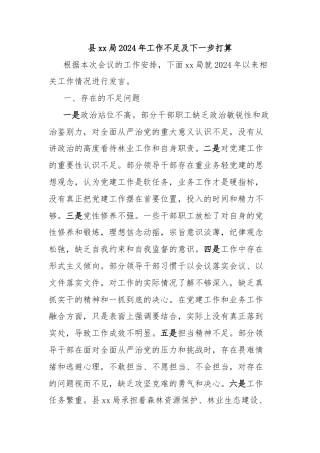 县xx局2024年工作不足及下一步打算