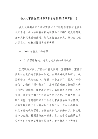 县人大常委会2024年工作总结及2025年工作计划