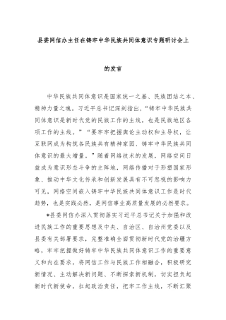 县委网信办主任在铸牢中华民族共同体意识专题研讨会上的发言