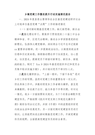 乡镇党建工作整改提升行动实施情况报告