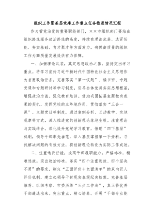 组织工作暨基层党建工作重点任务推进情况汇报