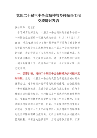 党的二十届三中全会精神与乡村振兴工作交流研讨发言