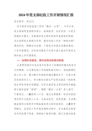 2024年党支部纪检工作开展情况汇报