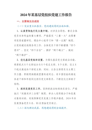 2024年某基层党组织党建工作报告