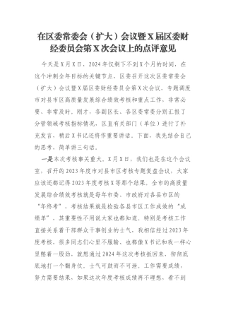 在区委常委会（扩大）会议暨X届区委财经委员会第X次会议上的点评意见