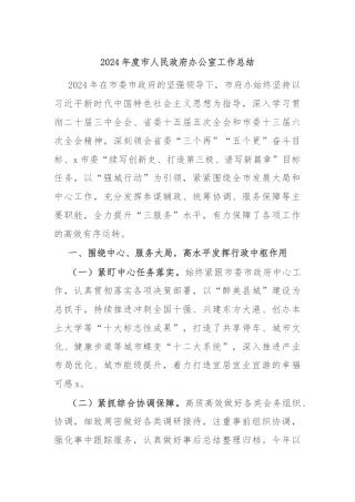 2024年度市人民政府办公室工作总结