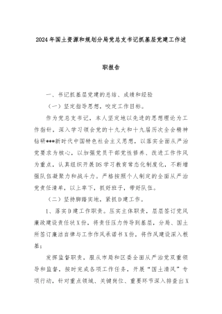 2024年国土资源和规划分局党总支书记抓基层党建工作述职报告