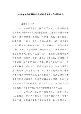 2024年基层党组织书记抓基层党建工作述职报告