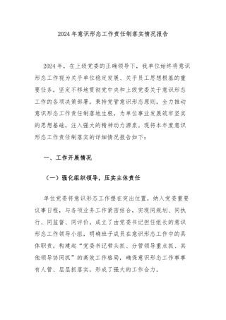 2024年意识形态工作责任制落实情况报告