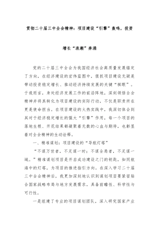 贯彻二十届三中全会精神：项目建设“引擎”轰鸣，投资增长“浪潮”奔涌