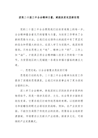 汲取二十届三中全会精神力量，赋能扶贫攻坚新征程