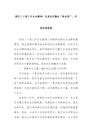 践行二十届三中全会精神：化身社区融合“粘合剂”，共筑和谐家园