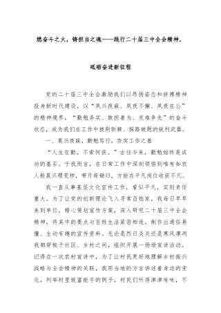燃奋斗之火，铸担当之魂——践行二十届三中全会精神，砥砺奋进新征程