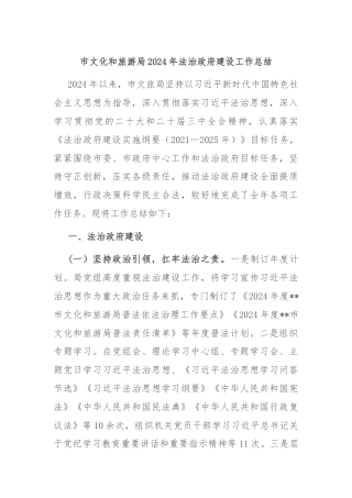 市文化和旅游局2024年法治政府建设工作总结