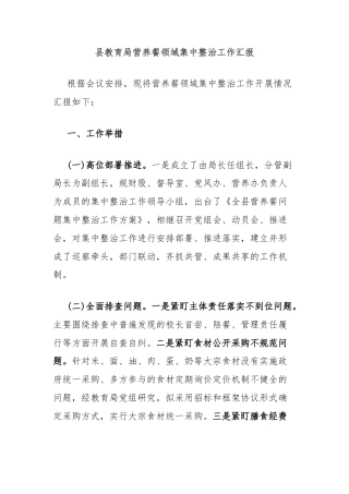 县教育局营养餐领域集中整治工作汇报