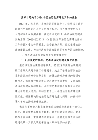 县审计局关于2024年度法治政府建设工作的报告