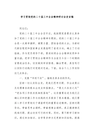 学习贯彻党的二十届三中全会精神研讨会发言稿