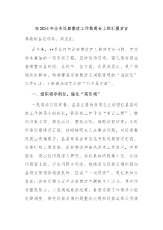 在2024年​全市巡察整改工作推进会上的汇报发言
