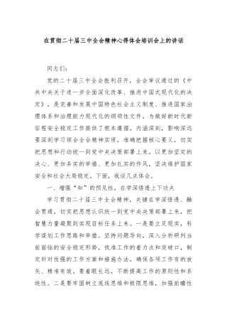 在贯彻二十届三中全会精神心得体会培训会上的讲话