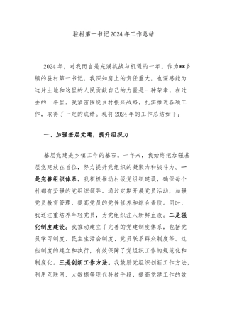 驻村第一书记2024年工作总结