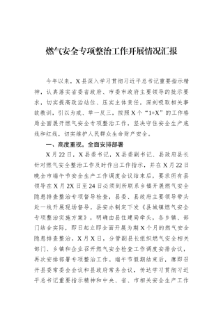 燃气安全专项整治工作开展情况汇报