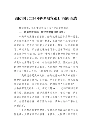 消防部门2024年抓基层党建工作述职报告