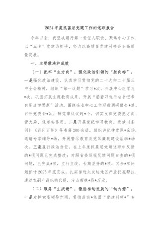 2024年度抓基层党建工作的述职报告