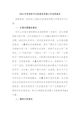 2024年某党组书记抓基层党建工作述职报告