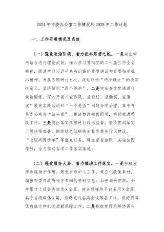 2024年市委办公室工作情况和2025年工作计划