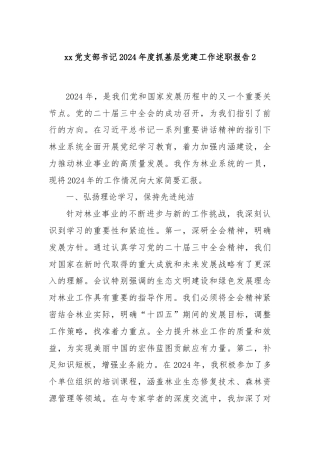 xx党支部书记2024年度抓基层党建工作述职报告2