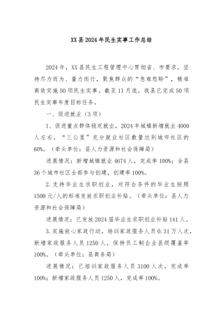 XX县2024年民生实事工作总结