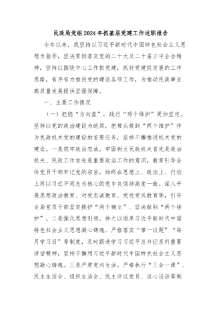 民政局党组2024年抓基层党建工作述职报告