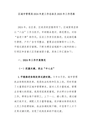 区城市管理局2024年度工作总结及2025年工作思路