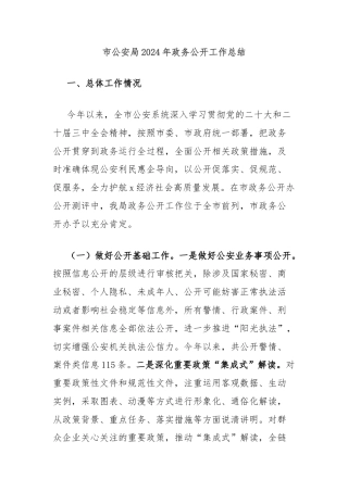 市公安局2024年政务公开工作总结