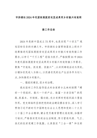 市供销社2024年巩固拓展脱贫攻坚成果同乡村振兴有效衔接工作总结