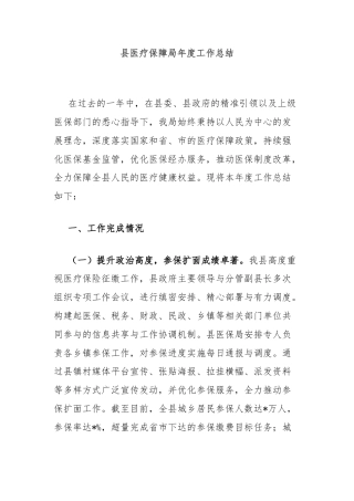 县医疗保障局年度工作总结