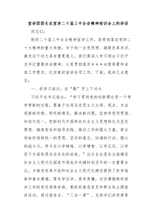 宣讲团团长在宣讲二十届三中全会精神培训会上的讲话