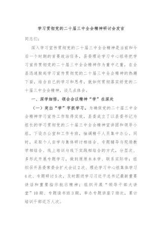 学习贯彻党的二十届三中全会精神研讨会发言