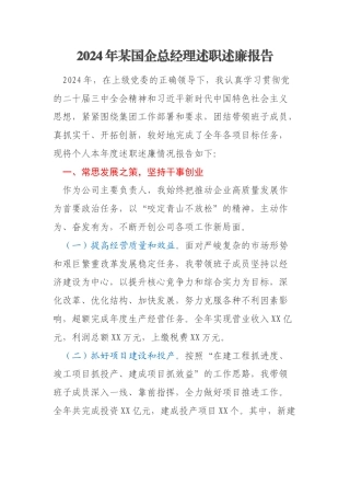 2024年某国企总经理述职述廉报告